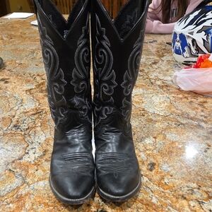 Justin Boots Black Western Embroidered Shaft Cowgirl Boots